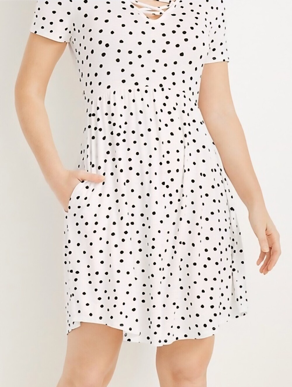 Maurices 24/7 White Black Dolka Dot Dress Pockets Criss Cross Neckline Size XXL